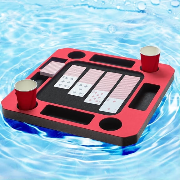 Floating Games Pool Table or Card Table Tray for Pool or Beach Party Float Lounge Durable Foam Drink Holders with Waterproof Playing Cards for Summer Party Indoor Outdoor Beach Pool