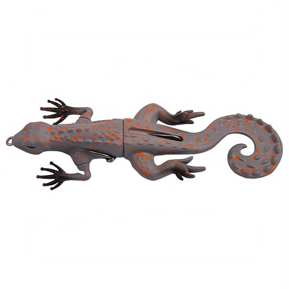 Floating Gecko Soft Fishing Lure, Lifelike Lizard Creature Bait with Curly Tail and Hooks for Bass and Pike, Gray Orange, 5.31 Inch