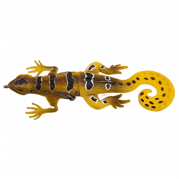 Floating Gecko Soft Fishing Lure, Lifelike Lizard Creature Bait with Curly Tail and Hooks for Bass and Pike, Gray White, 5.31 Inch
