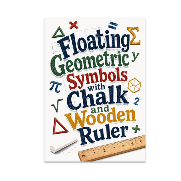 Floating Geometric Symbols with Chalk and Wooden Ruler - Math Teacher - 13x19 Poster Print