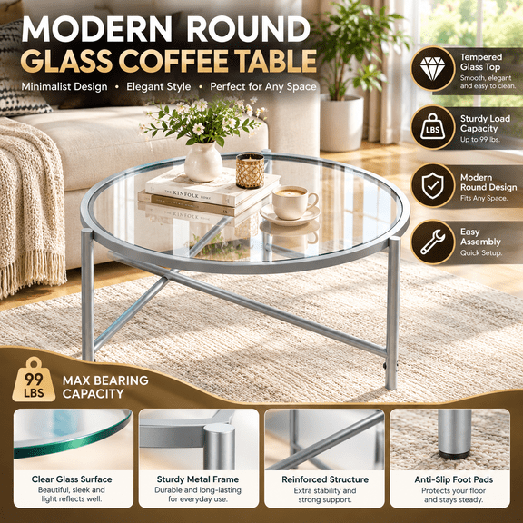 Floating Geometry: 31.5" Grey Tempered Glass Coffee Table with X-Base Metal Frame. A Minimalist Architectural Statement for the Modern Living Room.
