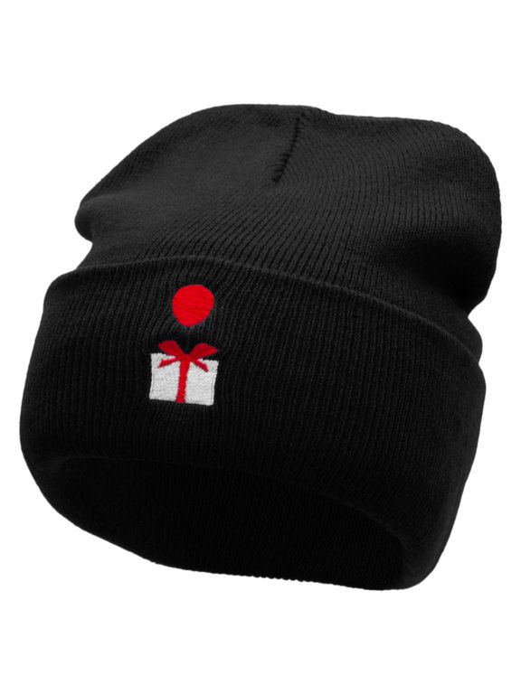 Floating Gift Embroidered 12 Inch Long Knitted Beanie - Black OSFM