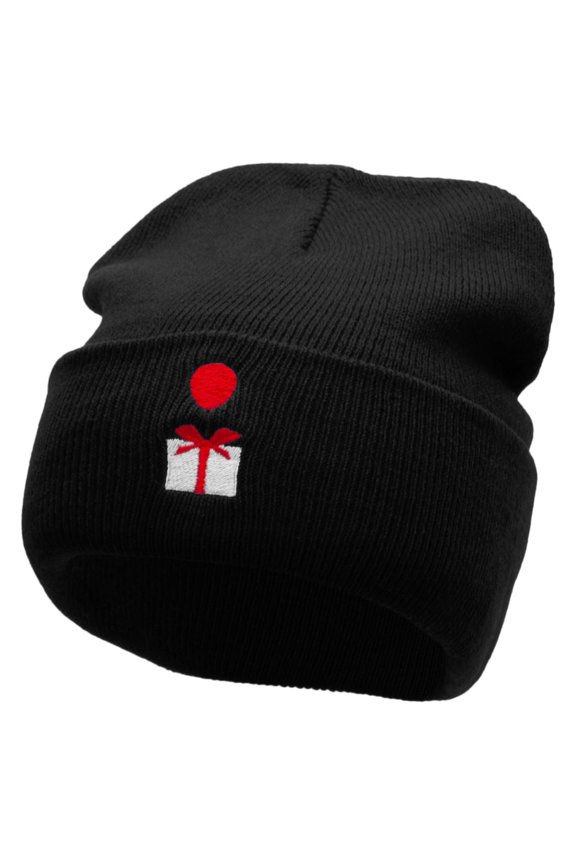 Floating Gift Embroidered 12 Inch Long Knitted Beanie - Black OSFM