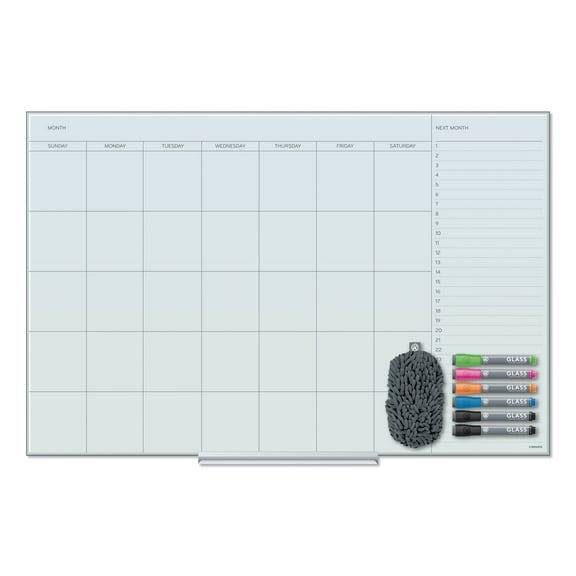U Brands 3967U00-01 35 x 23 Floating Glass Dry Erase Undated One Month Calendar - White