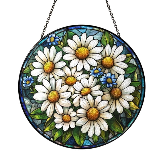 Floating Glass Frame with Daisy Bouquet Design, Minimal Floral Display Decor Accent for Modern Home Styling