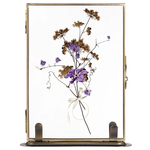 Floating Glass Frame with Metal Base for Dry Flowers Photo Display 12x8 Inches