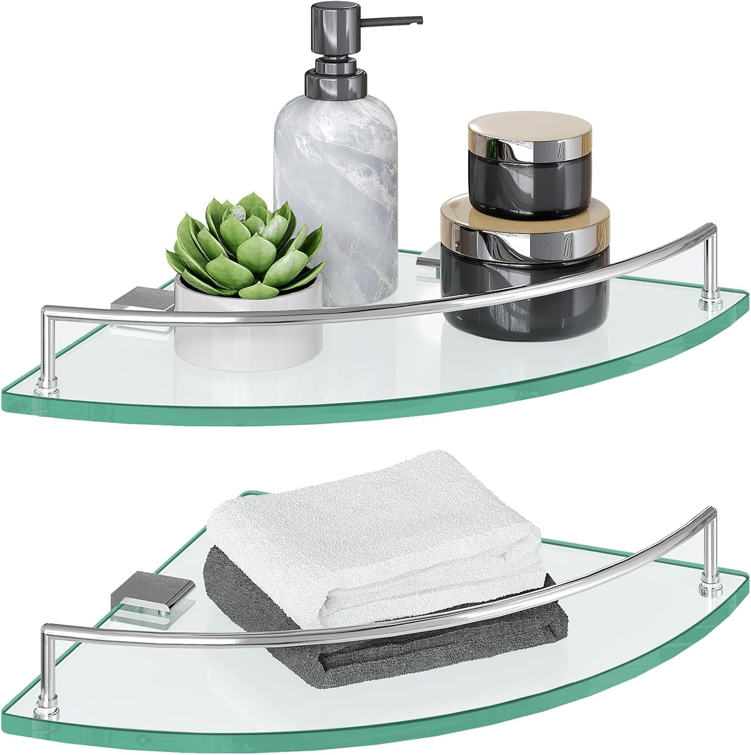 Floating Glass Shelves for Bathroom, Set of 2 Glass Bathroom Shelf Wall ...