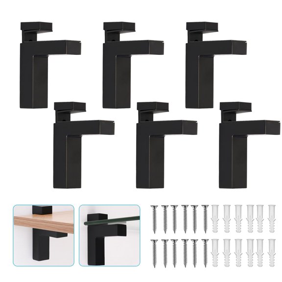 Floating Glass/Wood Shelf Bracket 6 Pcs Adjustable Clamp for 3~28mm Glass & Wooden Shelves, Heavy Duty Zinc Alloy Hardware, Rust Resistant for Bathroom Storage