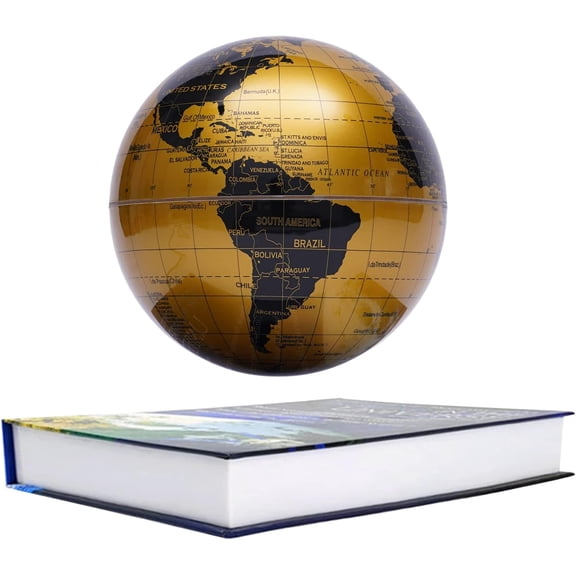 Floating Globe Lamp,6" World Geographic Globes Gold Magnetic Floating Levitating Globe Home Office Desk Decor Creative Birthday Christmas Gifts,360 Rotating