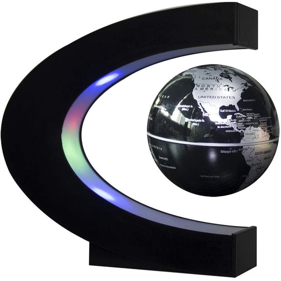 Floating Globe with LED Lights C Shape Magnetic Levitation Floating Globe World Map for Desk Decoration (Black)