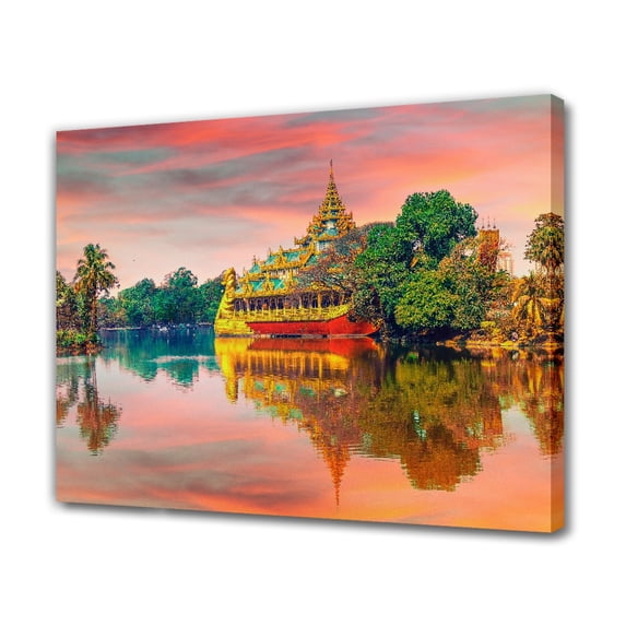 Floating Golden Karaweik Palace in Yangon Myanmar Canvas Poster Bedroom Decor Sports Landscape Office Room Decor Gift,Frame-style,16x24inch(40x60cm)