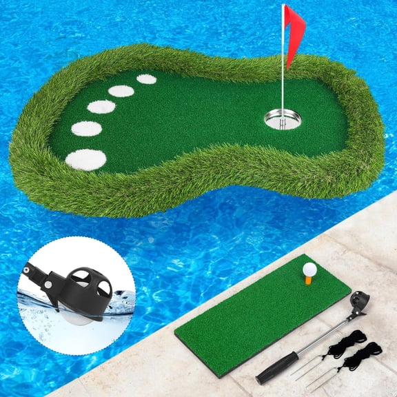 Floating Golf Green For Pool Chipping Mat With Ball Retriever Pool/lake No Drifting Putting Turf Game Set Golfers