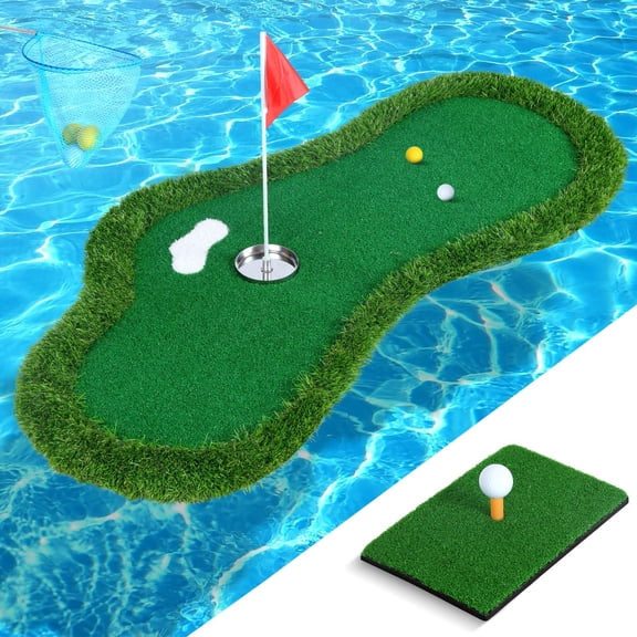 Floating Golf Green For Pool Putting Lake With Ball Retriever & Anti-drift Ropes Chipping Mat Set Golfers To Compete And Improve Their Skills In Outdoor