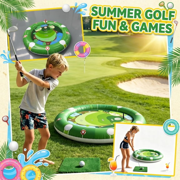 Floating Golf Green for Pool, Floating Chipping Green Golf Chipping Practice Foldable Round Putting Mat Pool Golfmat for Outdoor, Golfgift for Golfer