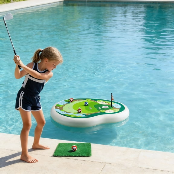 Floating Golf Green for Pool, Inflatable Water Golf Game Set with Balls & Hitting Mat for Summer Pool Fun
