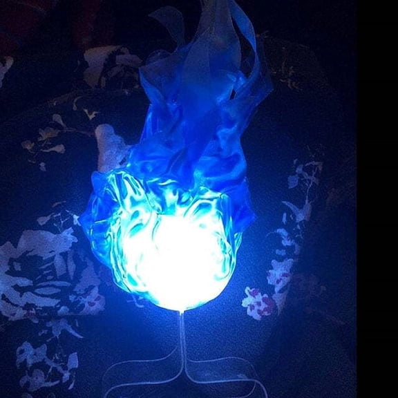 Floating Green Ghost Flame LED Light 30cm, Hand-Held Levitating Fire Lamp with Metal Stand, Spooky Halloween Cosplay Prop for Haunted House Party Decor Cosplay Photo Booth Ornament