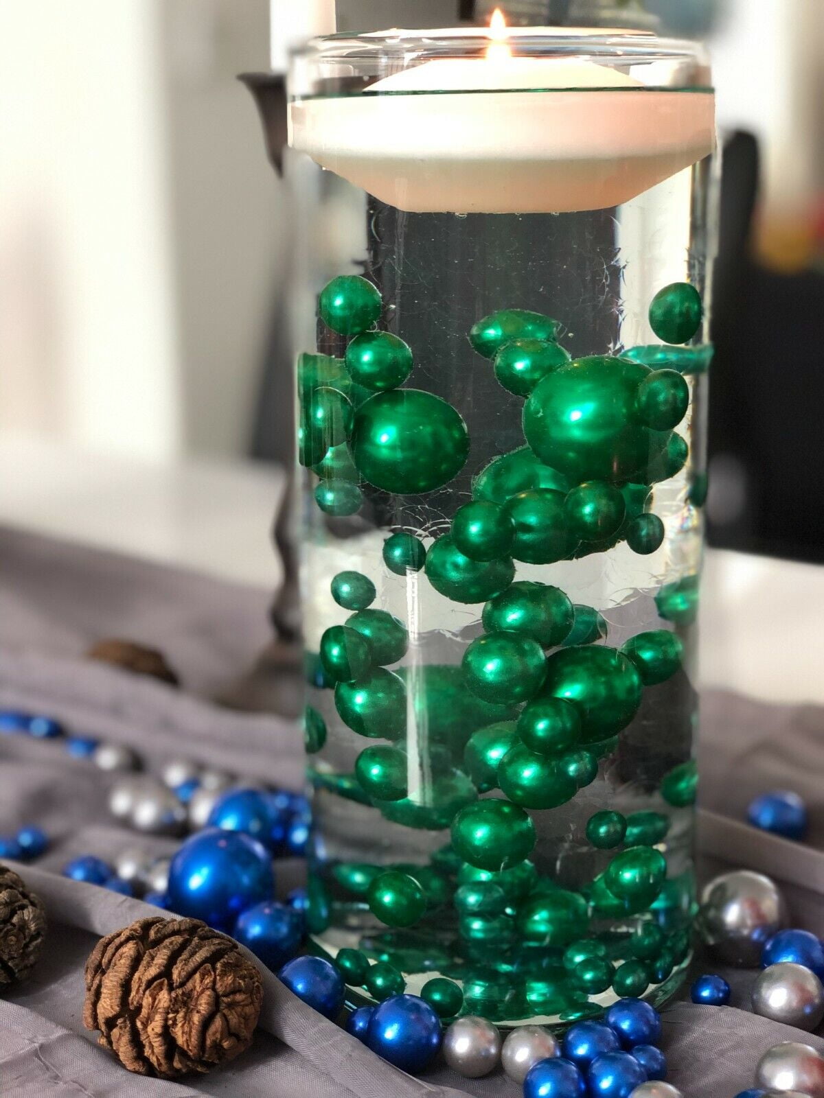 Floating Green Vase Filler Pearls Centerpiece, Holiday Vase Fillers