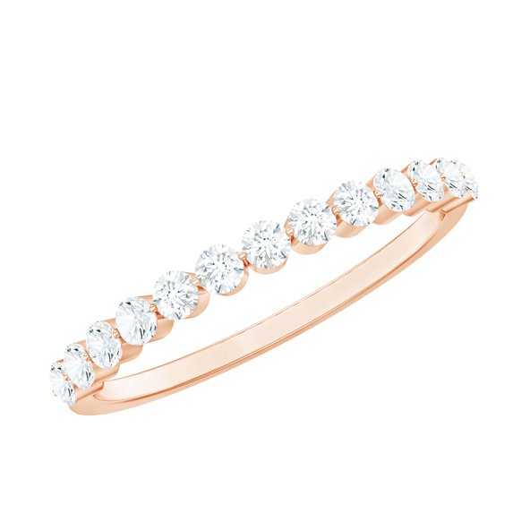Rosec Jewels Floating Half Eternity Ring with Round Moissanite for Women (D-VS1 Quality), 10K Rose Gold, US 6.50