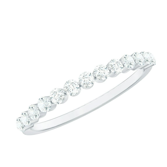 Rosec Jewels Floating Half Eternity Ring with Round Moissanite for Women (D-VS1 Quality), 14K White Gold, US 11.00