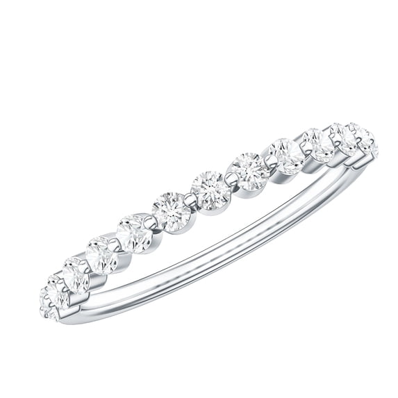 Rosec Jewels Floating Half Eternity Ring with Round Moissanite for Women (D-VS1 Quality), 925 Sterling Silver, US 4.00