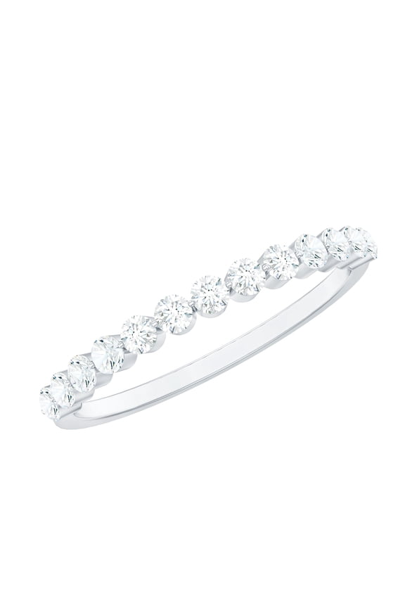 Floating Half Eternity Ring with Round Moissanite for Women (D-VS1 Quality), 925 Sterling Silver, US 4.00