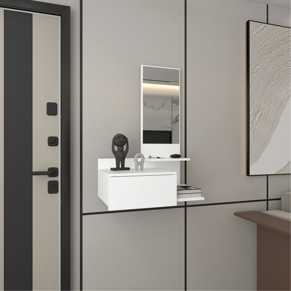 Floating Hallway Cabinet 36.2" H, White - 1 Drawer, 3 Shelves With Mirror Contemporary And Practical For Home Decor H Hallways & Modern Versatile Design