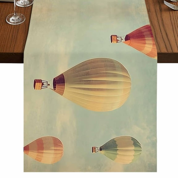 Floating Hot Air Balloon 36 Inch Table Runner, Modern Vintage Balloon Farmhouse Dresser Scarf Cotton & Linen Tablerunner for Dining/Kitchen Island/Holiday Party Décor Small 13" x 36"