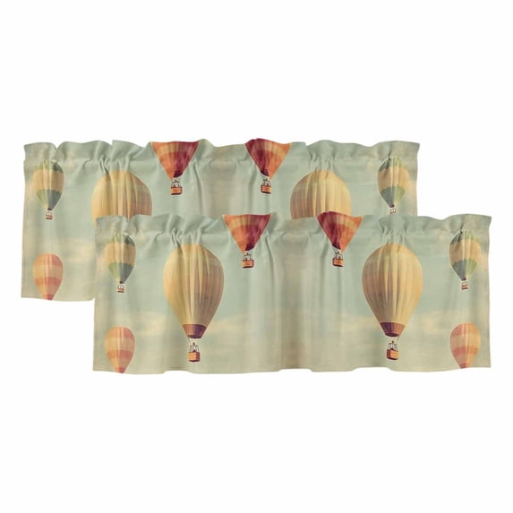 Floating Hot Air Balloon Curtain Valances for Windows, Kitchen Valance Window Treatments Panel 2 Pack, Modern Vintage Balloon Rod Pocket Short Curtains for Bathroom Bedroom 42 x 12 Inch