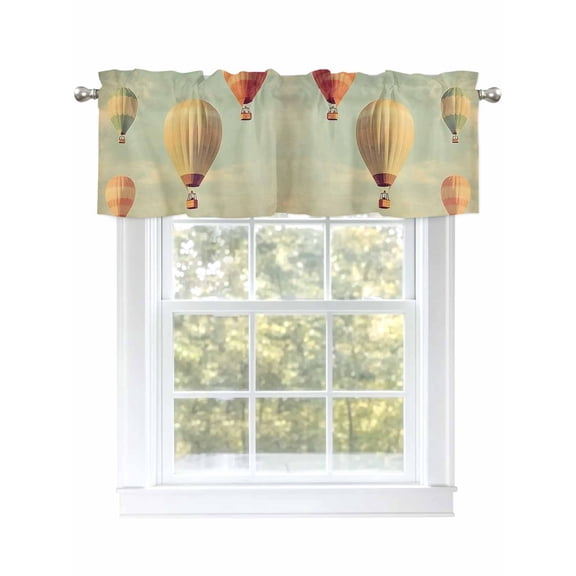 Floating Hot Air Balloon Curtain Valances for Windows, Modern Vintage Balloon Kitchen Valance Window Treatment, Light Filtering Block Curtains for Bathroom/Bedroom/Living Room 42'' x 18''