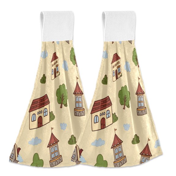 Floating House Hand Towels 2 Pack Quick Drying Home Storage Kitchen Towel Hooks Dish Cloths 14''x18''