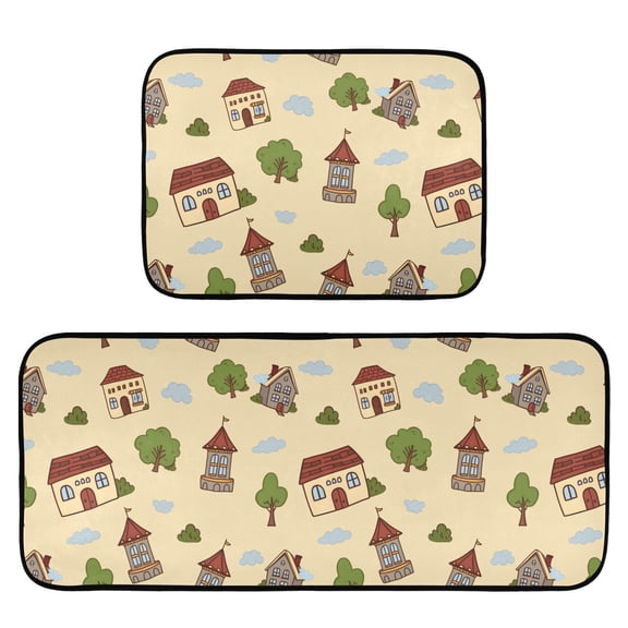 Floating House Kitchen Mat 2 Piece Non Slip Absorbent carpet Floor Mat 19.7x27.6in+19.7x47.2in