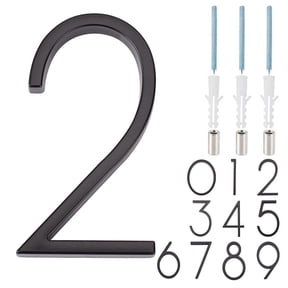 Floating House Number 2 Address Numbers for House Alloy Metal Large Modern with Nail Kit Wall Mount for Home Mailbox Street Front Door Outside