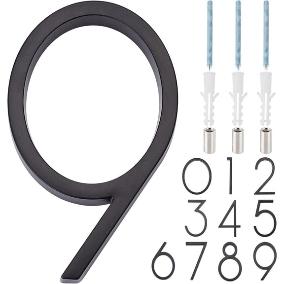Floating House Number 9 Address Numbers for House Alloy Metal Large Modern with Nail Kit Wall Mount for Home Mailbox Street Front Door Outside Outdoor Yard 5 Inch(Black) Black