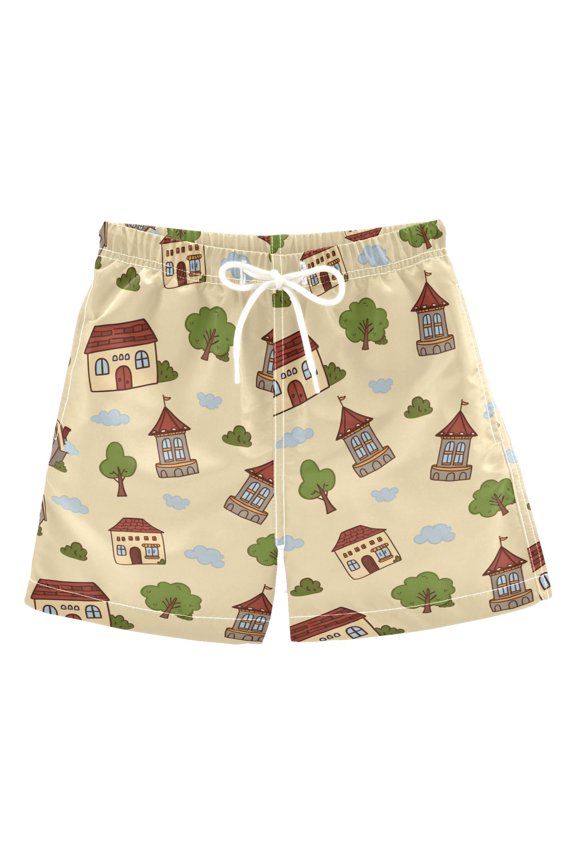 Floating House Swim Trunks Quick Dry Beach Pool Board Shorts Lightweight Stylish Print Sizes 2T to XL