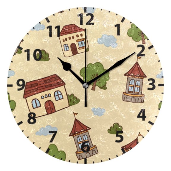 Floating House Wall Clock 10in Round Artistic Oil Painting Home Decor Desk Table Clock