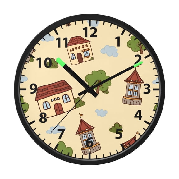Floating House Wall Clock 12 Inch Voice Activated Night Light Silent Non Ticking
