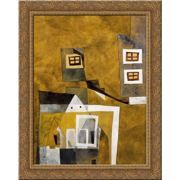 Floating Houses 24x20 Gold Ornate Wood Framed Canvas Art by Vajda Lajos