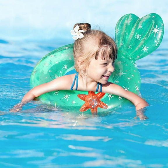 Floating Inflatable Swimming Ring, Qiopertar Under $5 Swimming Ring Floating PVC Swimming Pool Water Swim Ring Folding Middle Mesh Summer Inflatable Bed