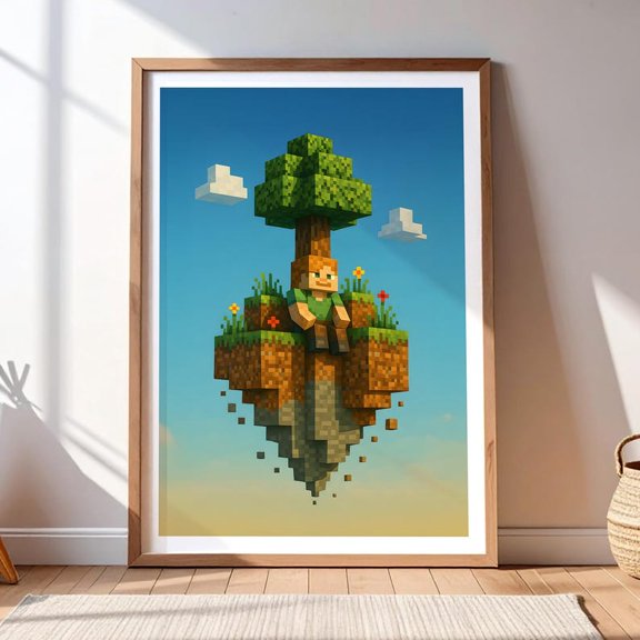 Floating Island Pixel Character Poster Print 8x12 UNFRAMED