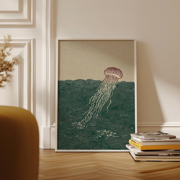 Floating Jellyfish Line Poster, Unframed Paper Poster 8x10in