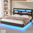 thumbnail image 1 of Floating King Bed Frame with LED Light and Charging Station,King Size Platform Bed with Hidden Storage Headboard,No Box Spring Needed, Dark Grey, 1 of 8