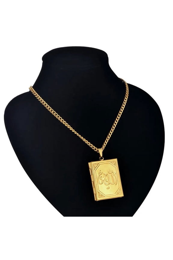 Floating Locket Charms Islamic Jewelry Choker Islam 14K Yellow Gold Chain Vintage Arabians Allah Necklaces & Pendants