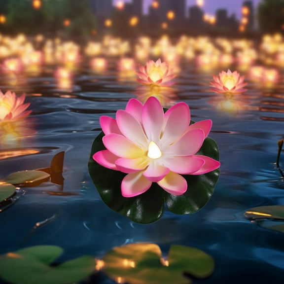 Floating Lotus Flower LED Pool Lamp Water-Activated Solar Pond Light for Diwali Festival Decor
