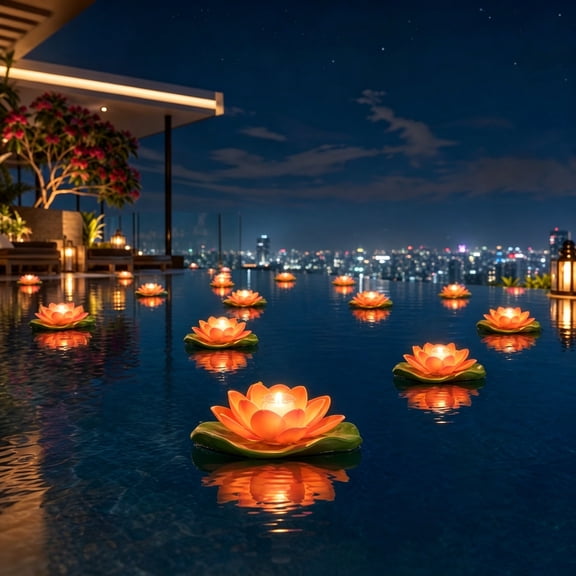 Floating Lotus Flower Pool Light, Reusable Waterproof LED Water Lantern, Outdoor Floating Lily Pad Light for Garden Pond Party