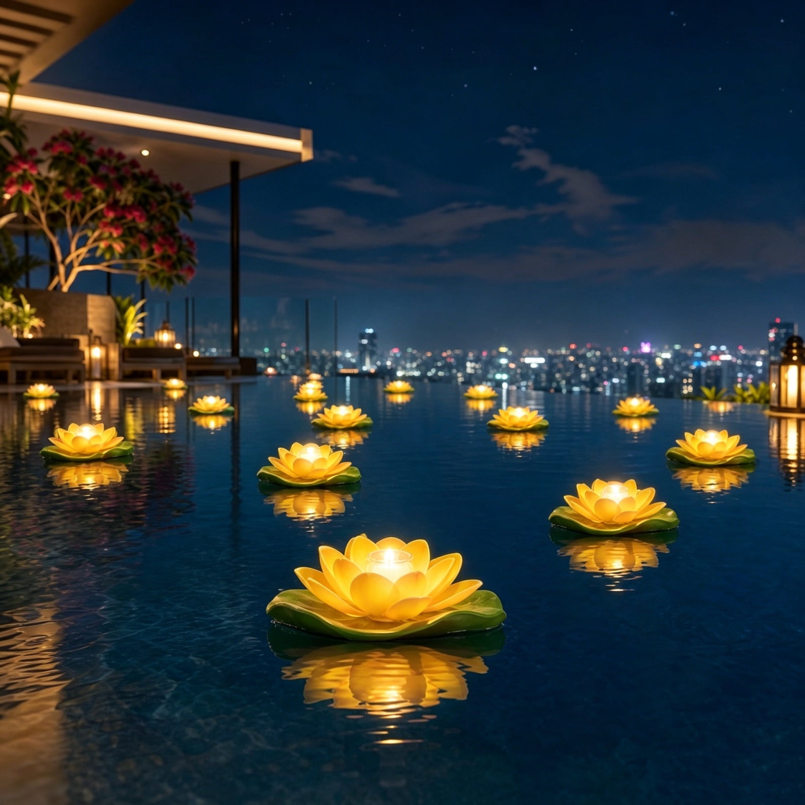 Floating Lotus Flower Pool Lights Reusable Waterproof LED Water Floating Lotus Flower Pool Lights Reusable Waterproof LED Water