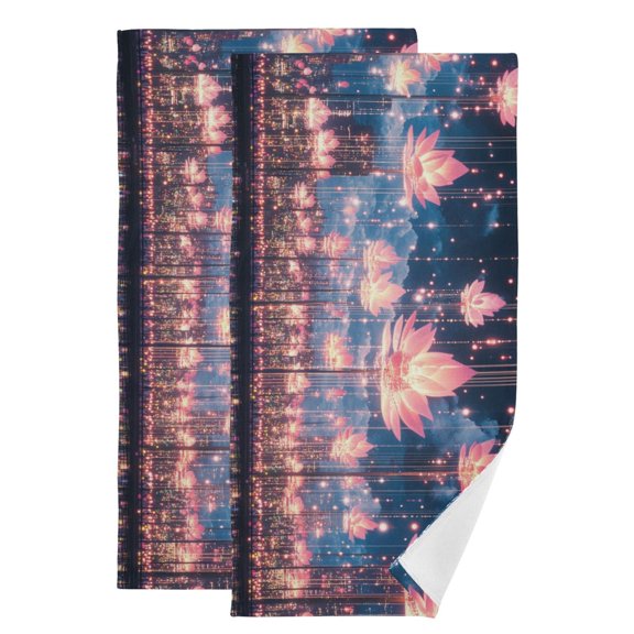 Floating Lotus Flowers at Night Hand Towel Absorbent Bath Towels for Bathroom Sports Gym(28.3" X 14.4") Set of 2