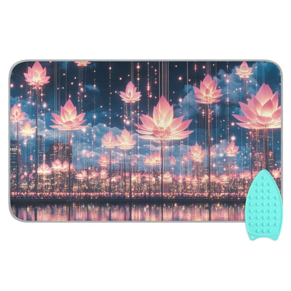 Floating Lotus Flowers at Night Ironing Mat Blanket for Table Top Travel Portable Ironing Board Pad 47.2x27.6 Inch