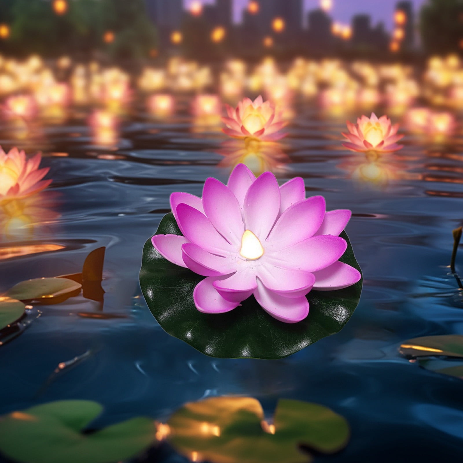 Floating Lotus Light for Pond,5.1 Inches Lily Pad Pond Light LED Lotus Flower Lamp for Garden Pond Decor,Solar Powered Battery Operated Multicolor Fun