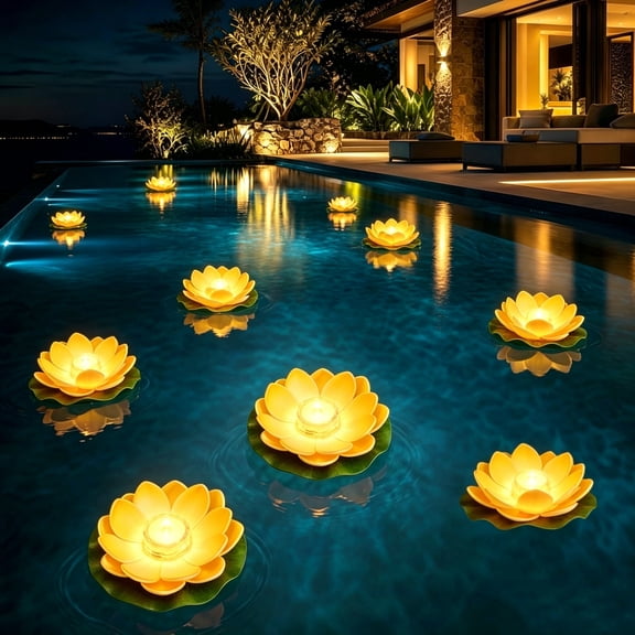 Floating Lotus Lights, Reusable Waterproof LED Water Lanterns, Magical Ambient Illumination for Swimming Pools Garden Ponds Weddings Party Outdoor Water Features