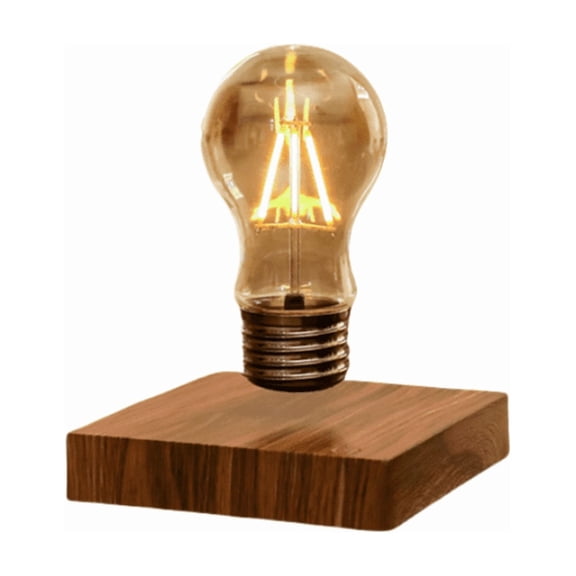 Floating Magnetic LED Light Bulb with Square Wooden Base, Levitating Desk Lamp, Creative Christmas Gift for Family & Friends